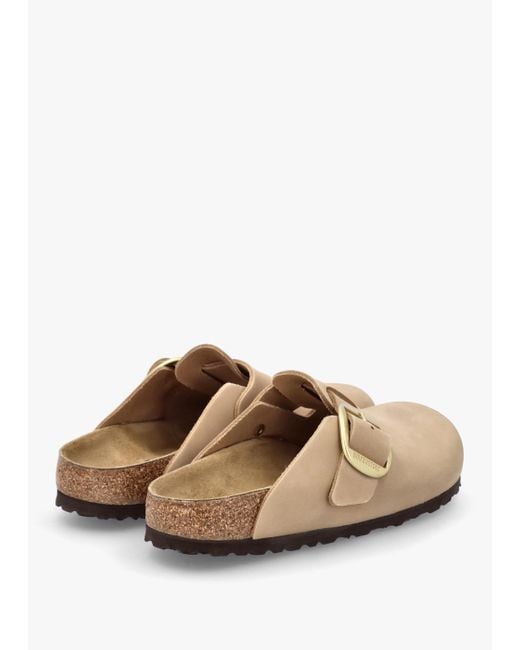 Birkenstock White Boston Big Buckle Sandcastle Nubuck Leather Clogs