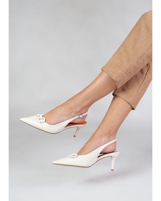 Daniel Metallic Eppie White Leather Mid Heel Sling Back Shoes