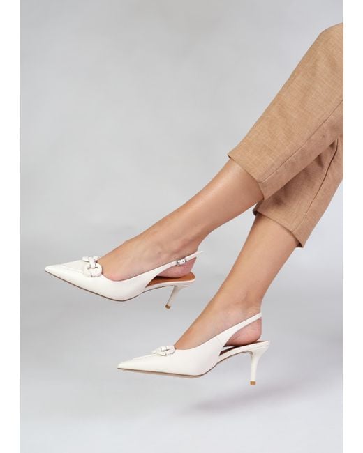 Daniel Metallic Eppie White Leather Mid Heel Sling Back Shoes