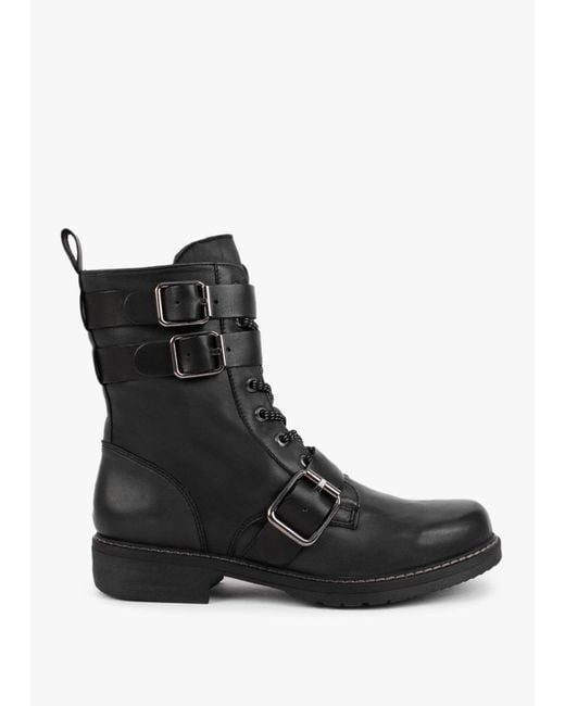 Manas Black Leather Buckled Ankle Boots