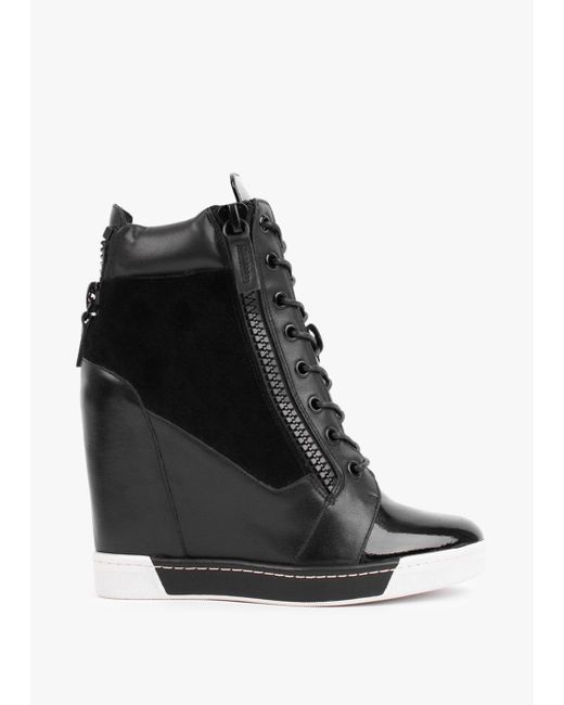 Daniel Pixie Black Suede & Leather Concealed Wedge Trainers