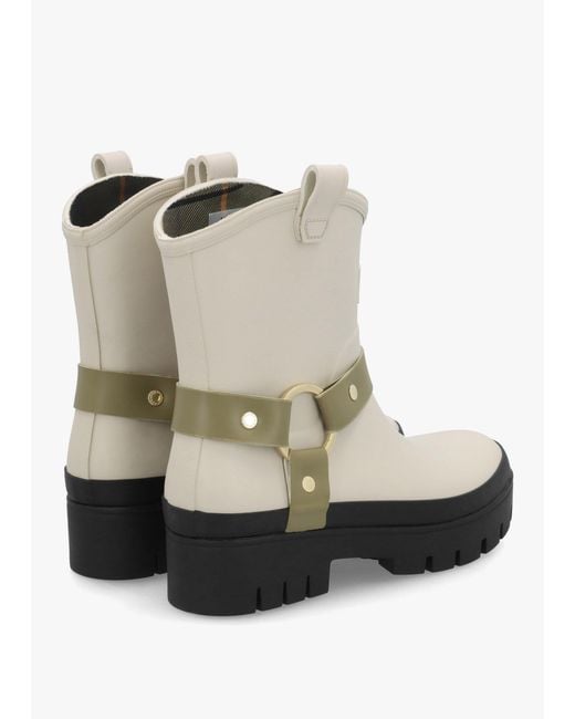 Barbour White Elley Harness Light Oak Bleached Wellington Boots