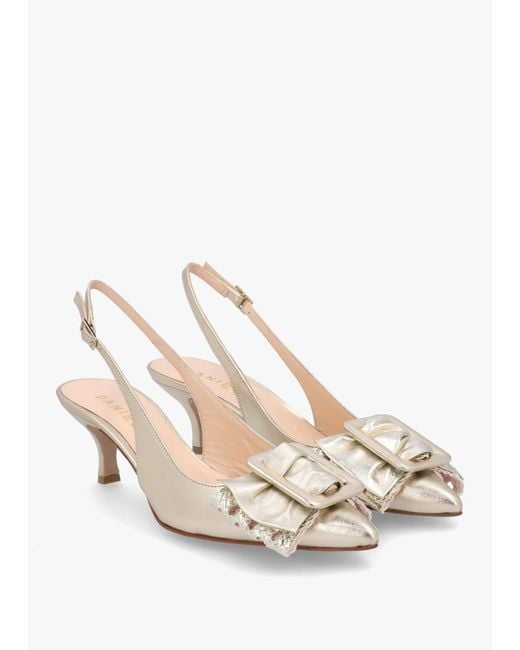 Daniel Natural Galina Gold Leather Raffia Bow Heeled Sling Backs