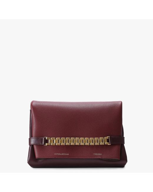 Victoria Beckham Purple Chain Pouch With Strap Bordeaux Leather Shoulder Bag
