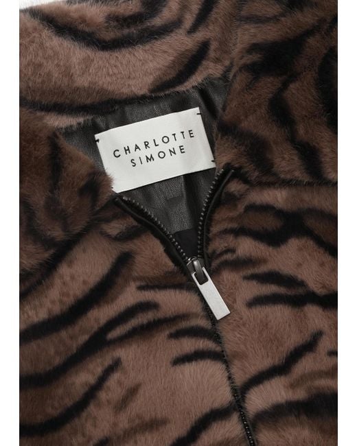 Charlotte Simone Ginger Brown Tiger Faux Fur Bomber Jackets