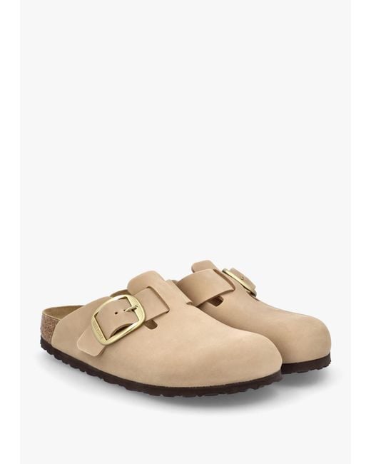 Birkenstock White Boston Big Buckle Sandcastle Nubuck Leather Clogs