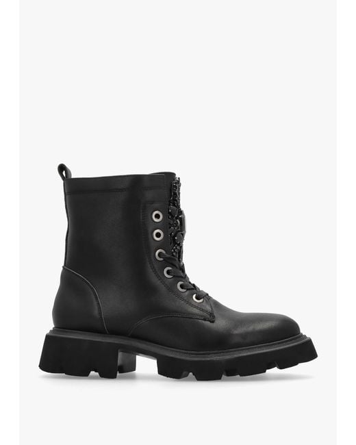 Daniel Amari Black Leather Embellished Ankle Boots