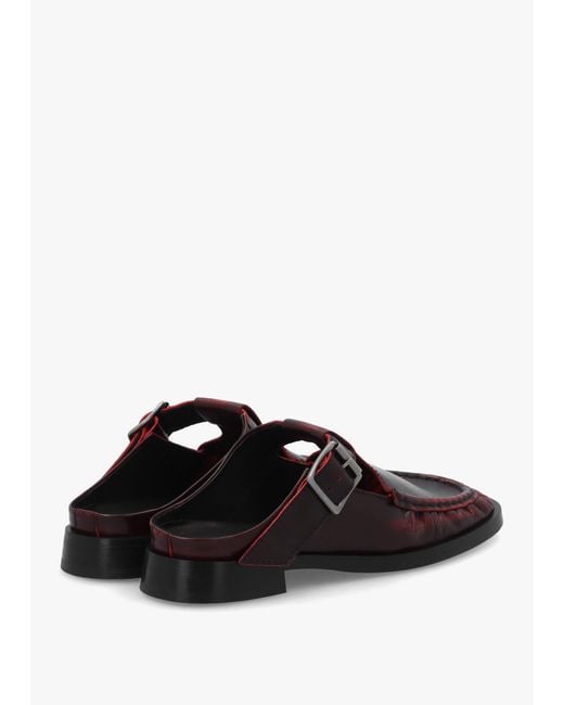 Miista White Gianna Brushed Leather Buckle Flat Mules
