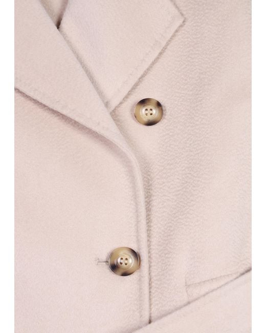FLOUU Pink Beige Wool Cashmere Double Breasted Longline Coat