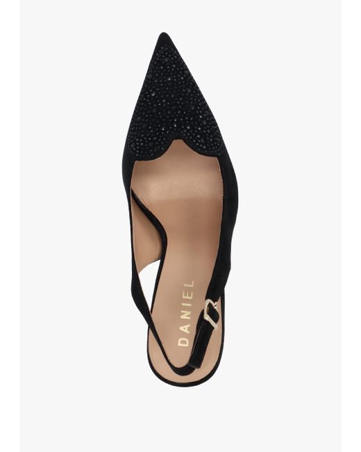 Daniel Elove Black Suede Crystal Heart Toe Cap Heeled Sling Backs