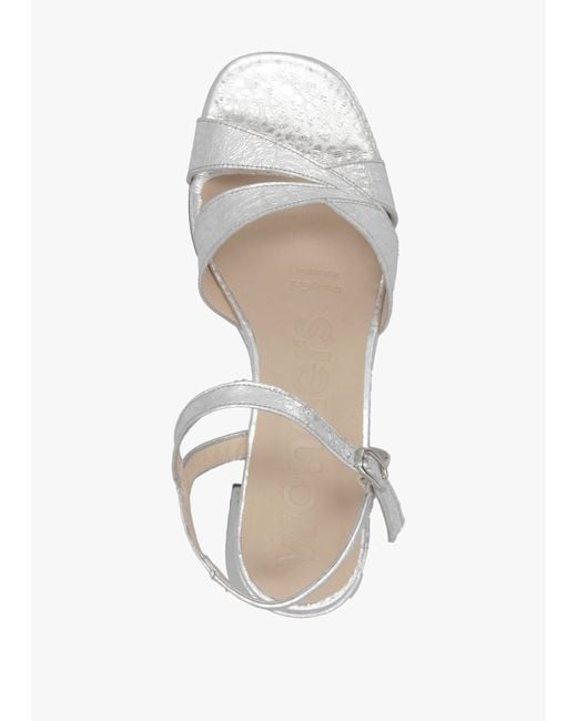Wonders White Zaida 20 Plata Leather Block Heel Platform Sandals