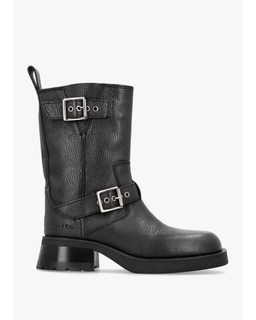 Miista Renate Black Leather Biker Boots