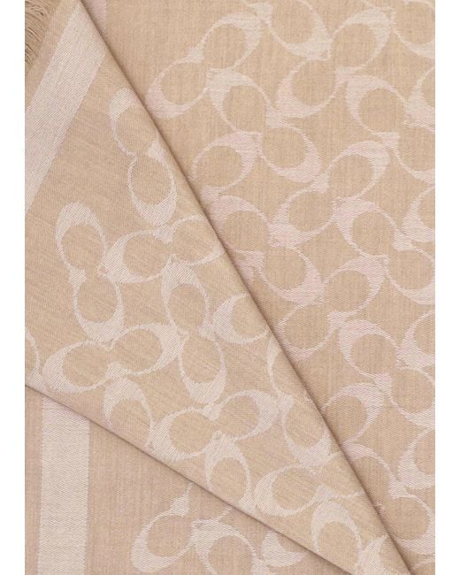 COACH Natural Bias Signature C Camel Wool Mix Oblong Scarf