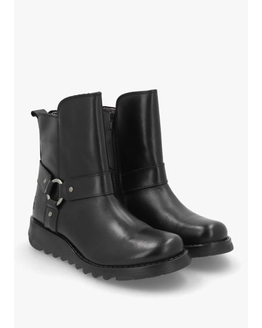 Fly London Soch Black Leather Biker Boots