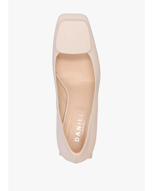 Daniel Natural Nessie Cream Leather Block Heel Court Shoes