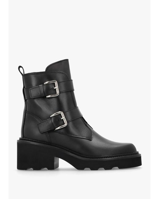 Alpe Arose Black Leather Double Buckle Ankle Boots