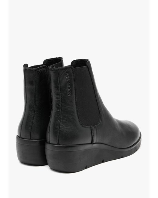 Fly London Nola Black Leather Wedge Ankle Boots