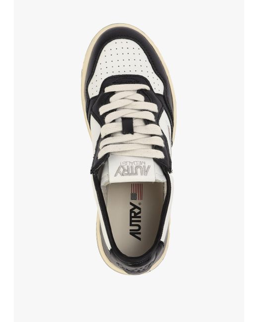 Autry Medalist Low Two Tone White & Black Leather Trainers