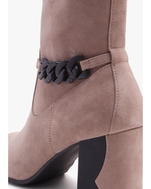 Caprice Brown Taupe Suede Chain Detail Block Heel Ankle Boots