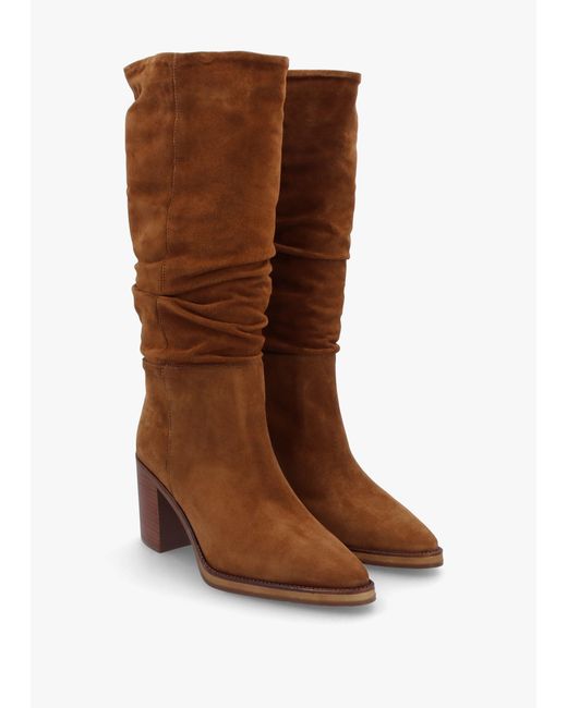 Alpe Brown Astrid Rouched Block Heel Knee Boots