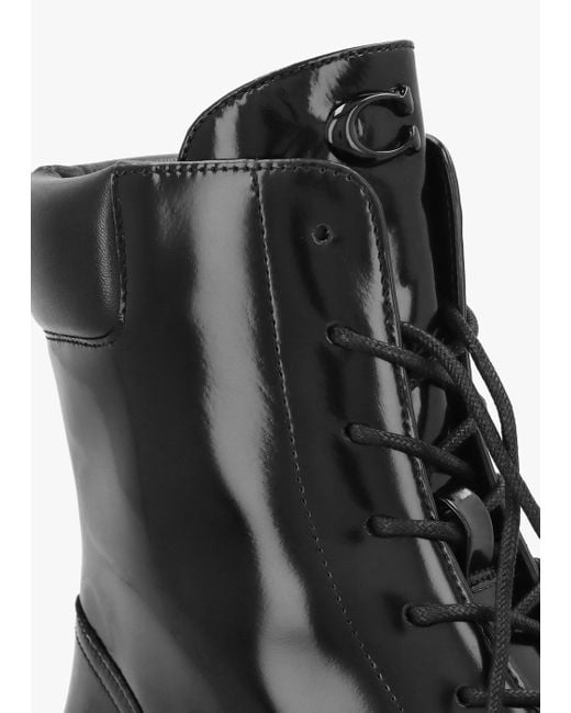 COACH Black Leighton High Shine Leather Ankle Boots