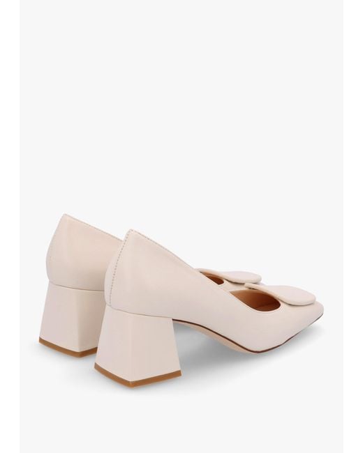 Daniel Natural Nessie Cream Leather Block Heel Court Shoes