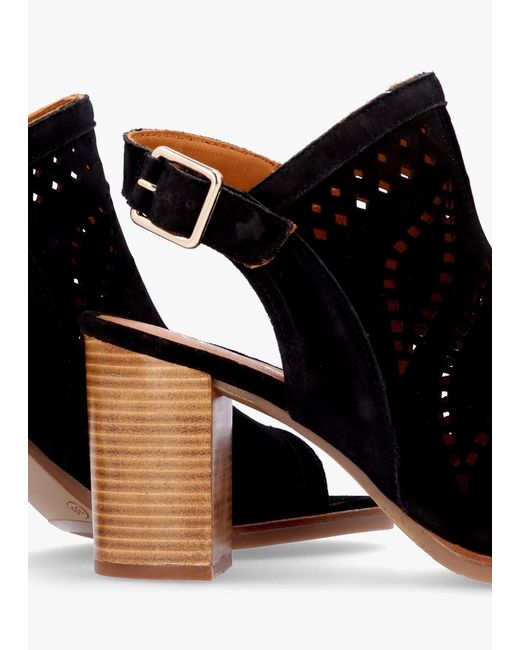 Alpe Black Arona Laser Cut Block Heel Sandals