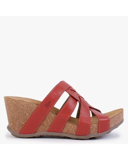 Fly London Gily Devil Red Leather Wedge Mules - Lyst