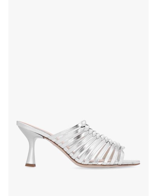 Daniel White Notty Silver Leather Knotted Strap Heeled Mules