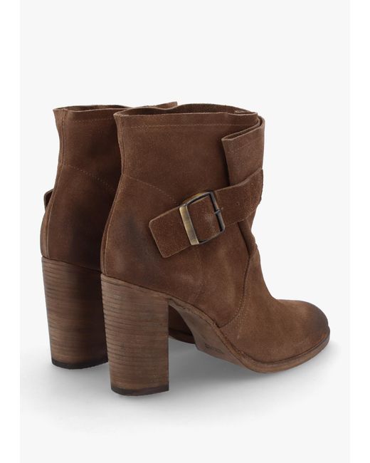 Daniel Brown Giddy Taupe Suede Buckle Block Heeled Ankle Boots