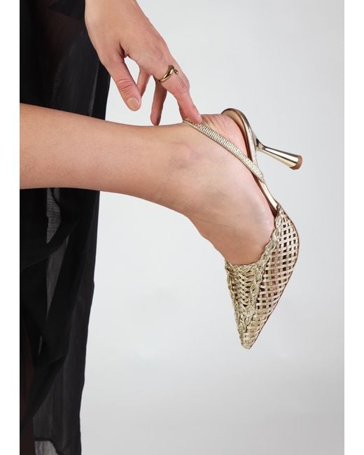 Daniel Metallic Tiffi Gold Leather Woven Sling Back Court Shoes