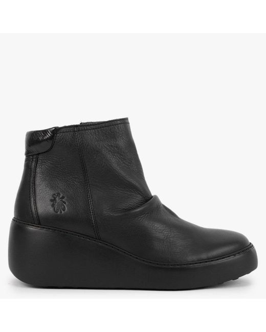 Fly London Dabe Black Leather Wedge Ankle Boots | Lyst