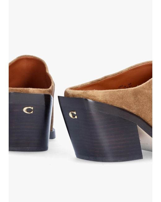 COACH White Paloma Coconut Suede Western Block Heel Backless Mules
