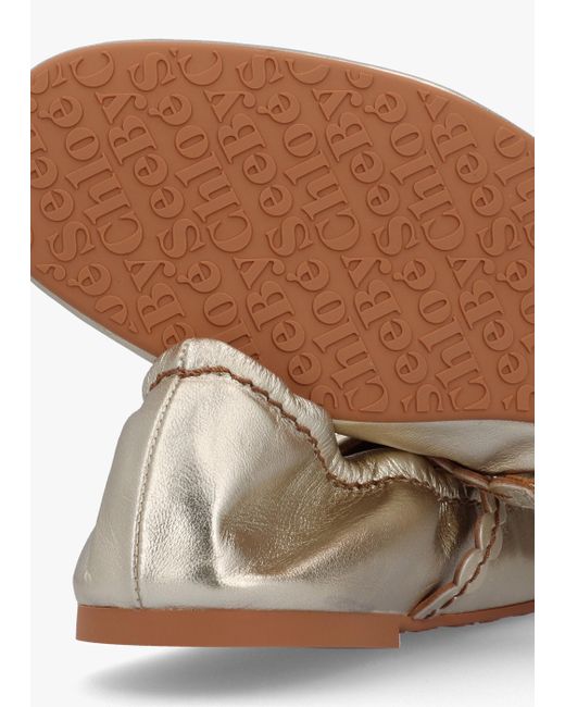 See By Chloé White Kaddy Light Gold Leather Flat Mary Janes