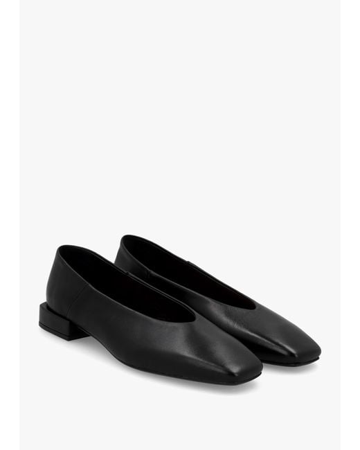 Daniel Saria Black Leather Square Toe Ballet Pumps