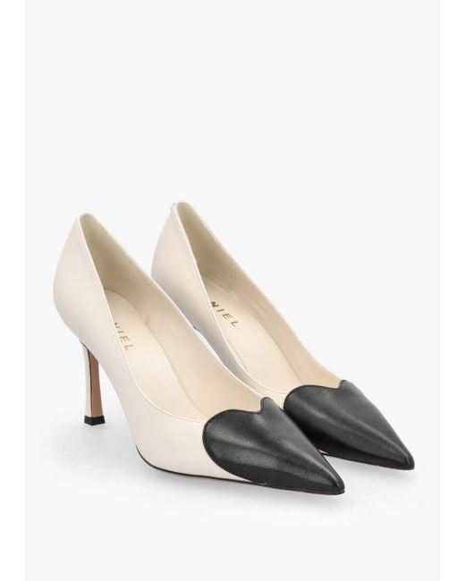 Daniel White Elove Cream Leather Heart Toe Cap Court Shoes