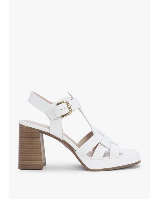 Alpe Mesa White Leather Cage Block Heel Sandals