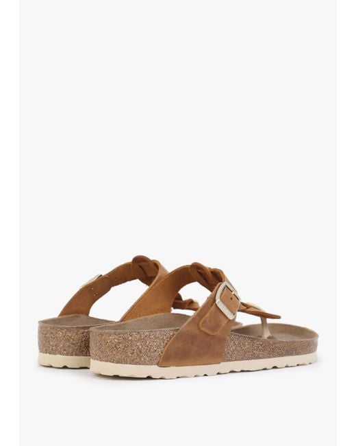 Birkenstock White Gizeh Braided Cognac Oiled Leather Toe Post Sandals