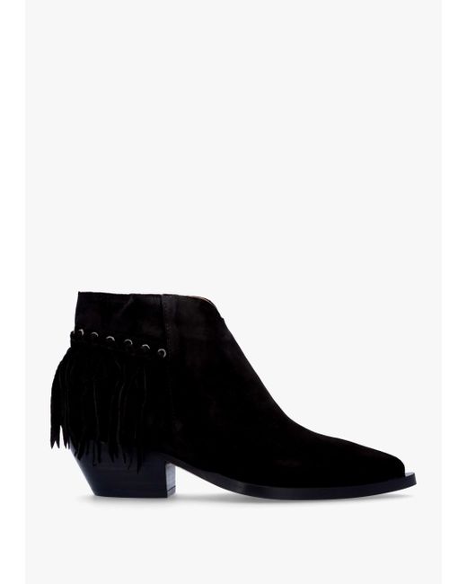 Alpe Ajax Black Suede Fringed Western Stacked Heel Ankle Boots