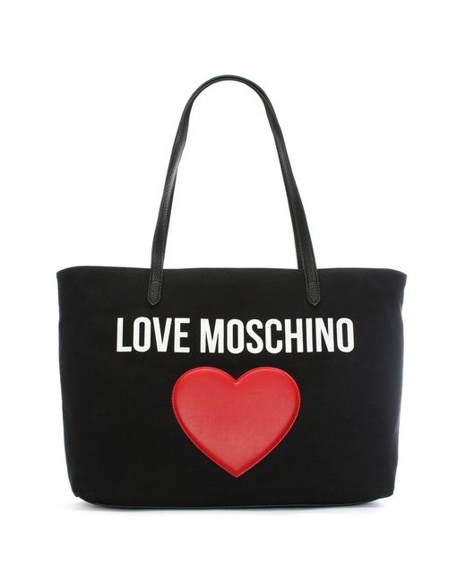Love Moschino Catherine Black Canvas Logo Heart Shopper