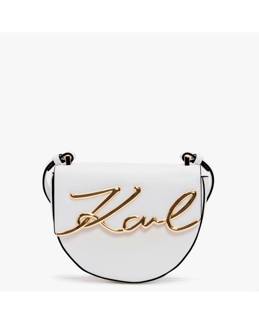 Karl Lagerfeld K/signature Small Off White Leather Saddle Bag in