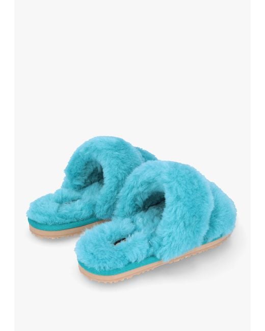 Mou Two Stripes Blue Sheepskin Slippers