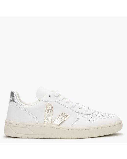 Veja V-10 Extra White Platine Silver Leather Trainers