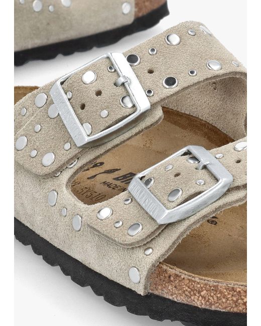 Birkenstock White Arizona Rivet Border Two Bar Mules