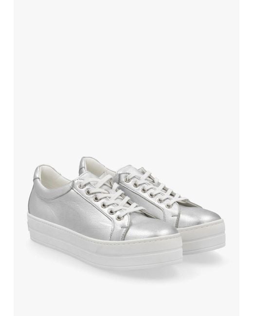 Daniel White Piccadilly Circus Silver Leather Flatform Trainers