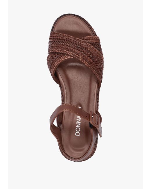 DONNA LEI Ferris Brown Leather Woven Flatform Sandals