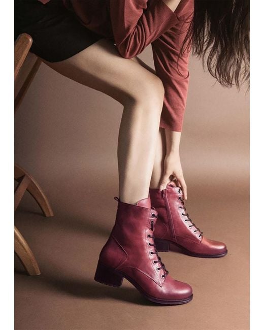 Moda In Pelle Bezzie Red Leather Block Heel Ankle Boots