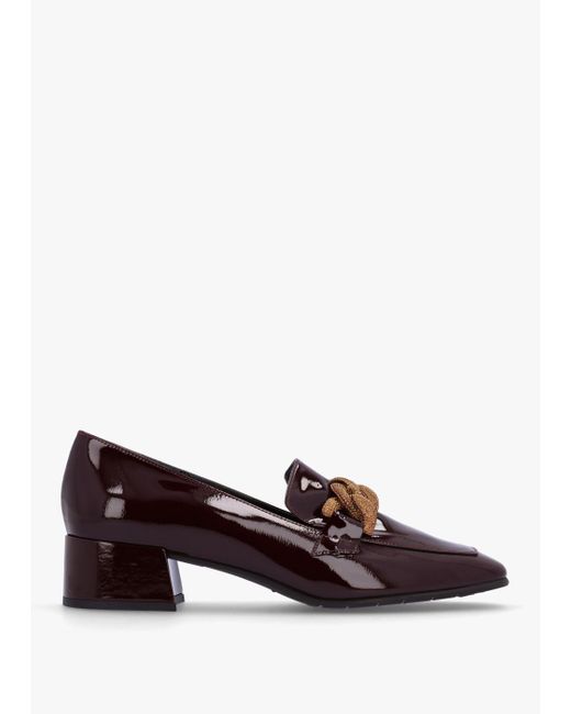 Luca Grossi Brown Burgundy Patent Leather Chain Link Low Heel Loafers