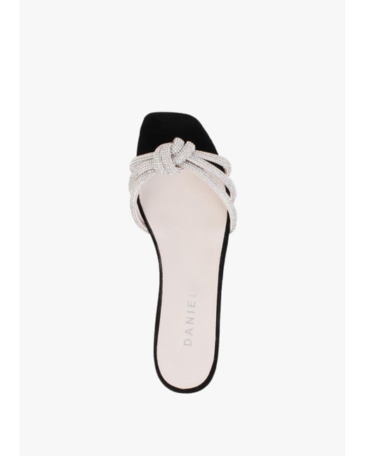 Daniel Flatante Black Suede Twisted Diamante Mules