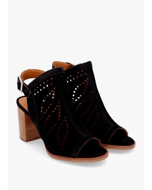 Alpe Black Arona Laser Cut Block Heel Sandals